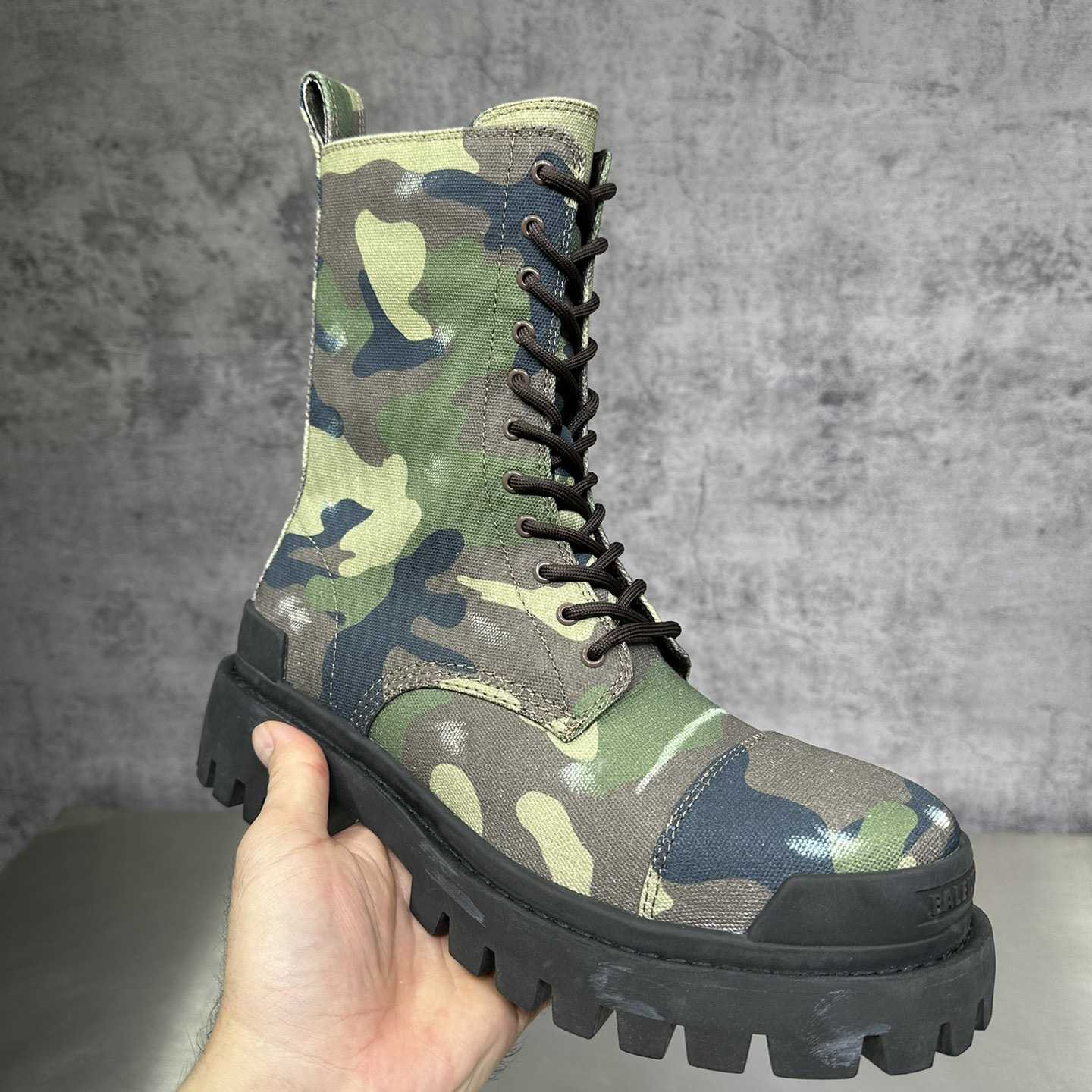 Balenciaga Strike 20mm Boot In Dark Green Camo Print On Canvas - PerfectKickZ