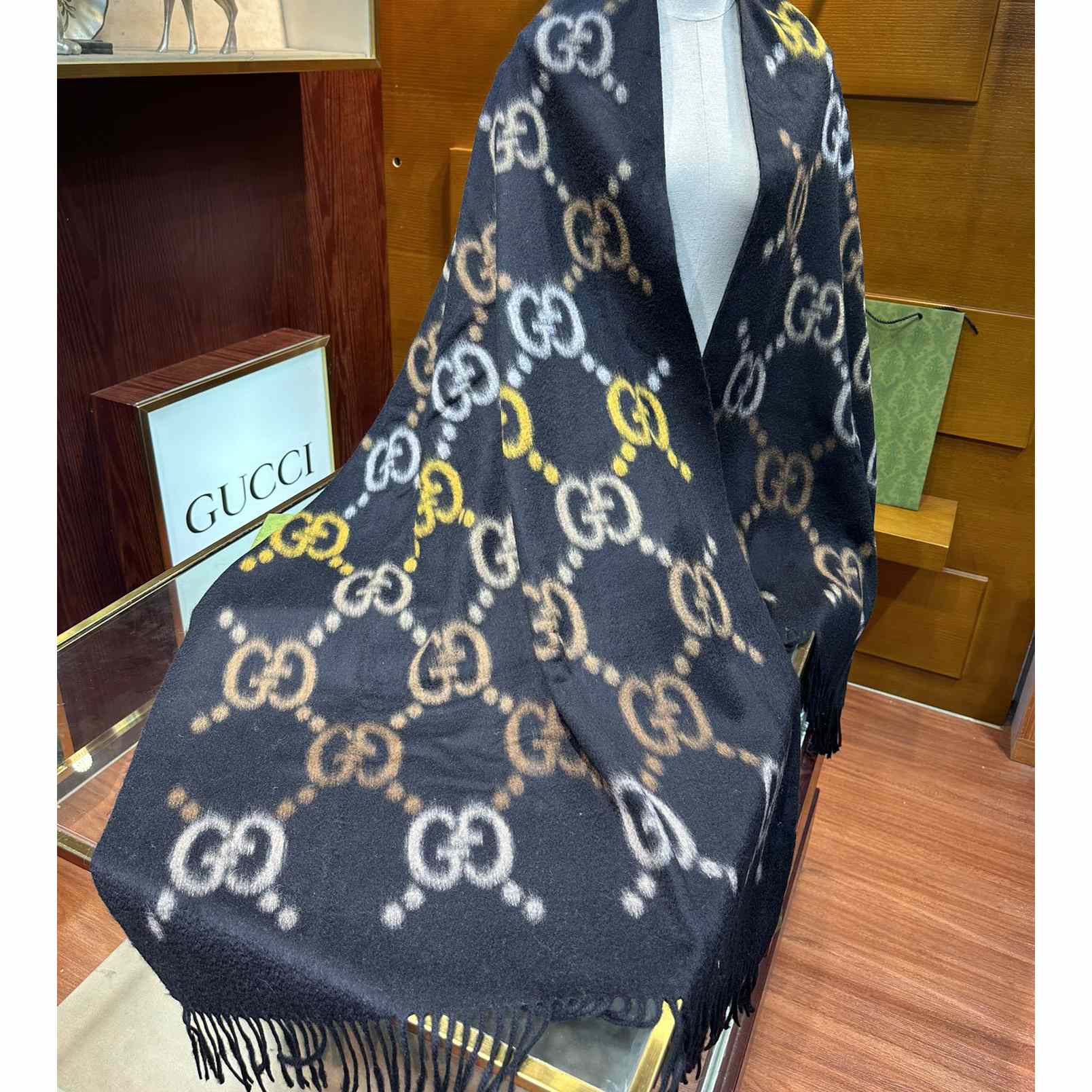 Gucci GG Jacquard Wool Silk Scarf - PerfectKickZ