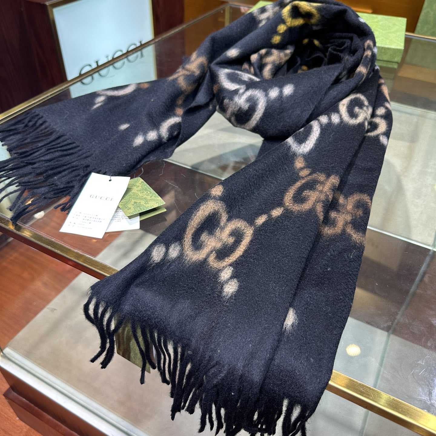 Gucci GG Jacquard Wool Silk Scarf - PerfectKickZ