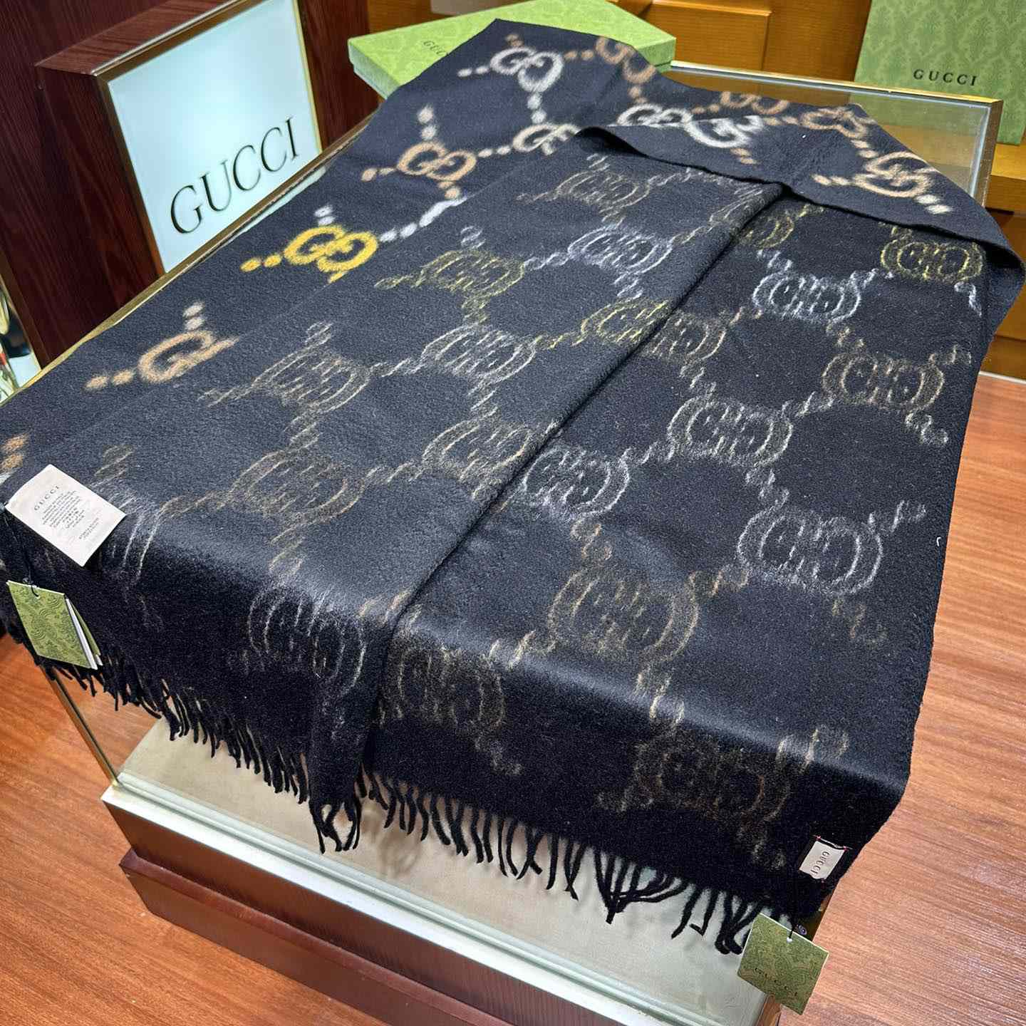 Gucci GG Jacquard Wool Silk Scarf - PerfectKickZ