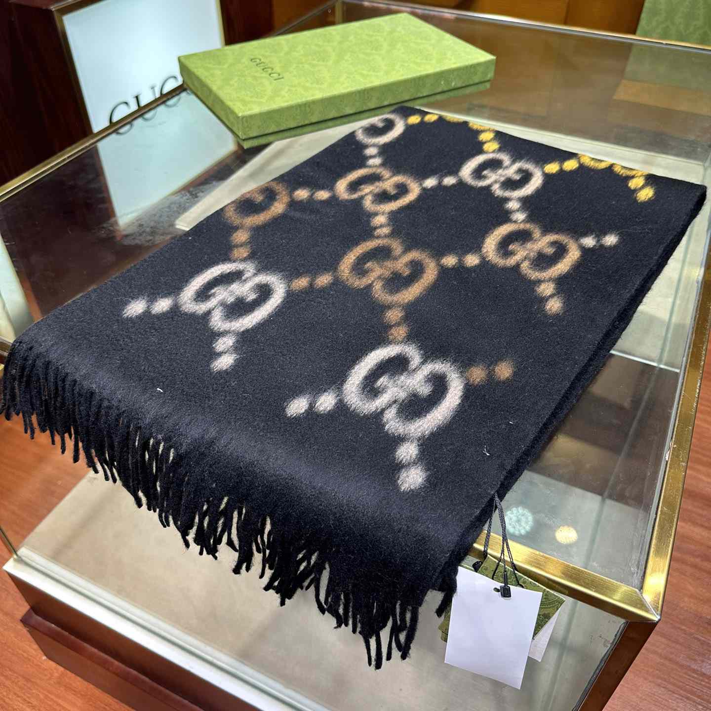 Gucci GG Jacquard Wool Silk Scarf - PerfectKickZ
