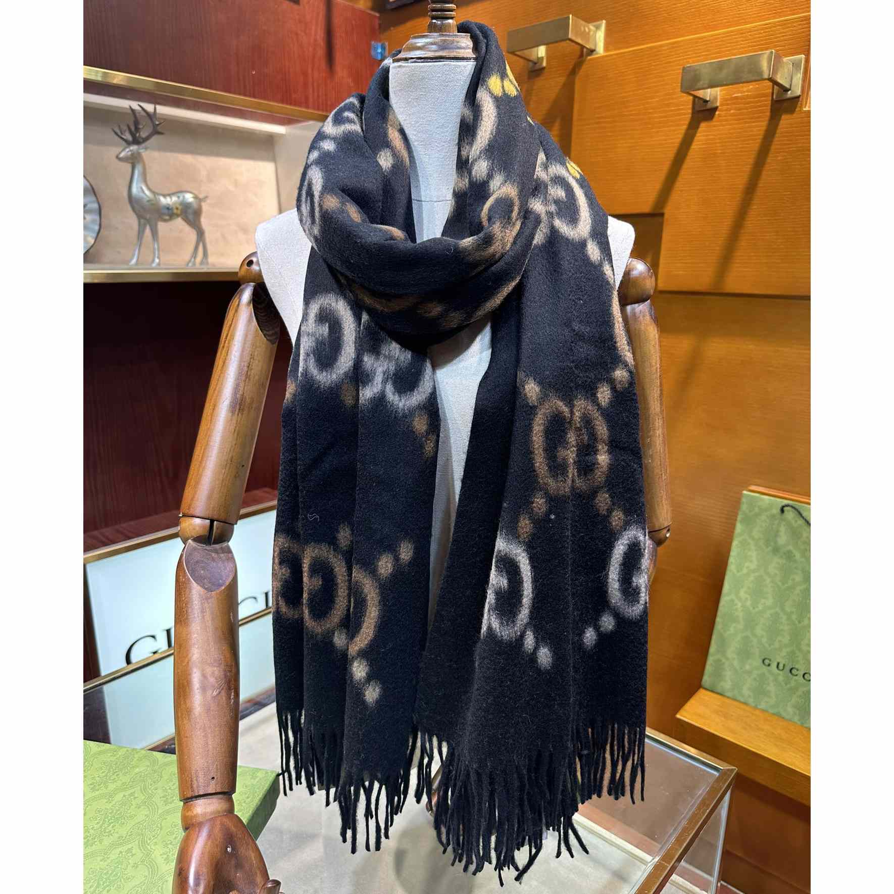Gucci GG Jacquard Wool Silk Scarf - PerfectKickZ