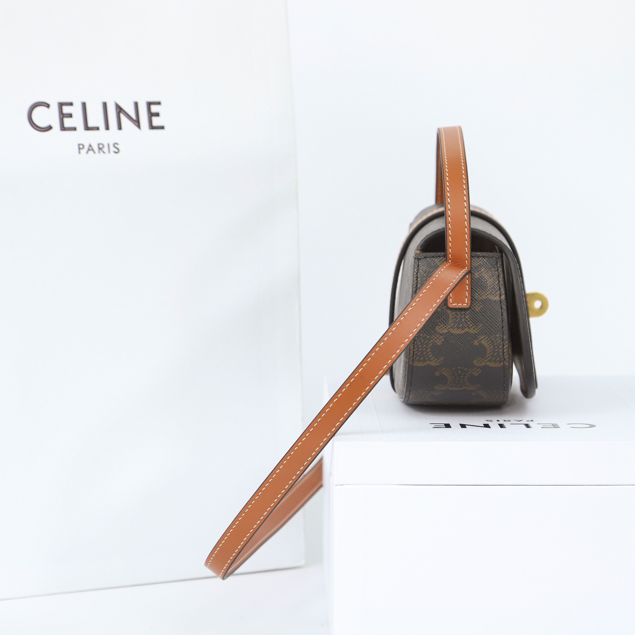 Celine Clutch On Strap Tabou In Triomphe Canvas And Calfskin - PerfectKickZ