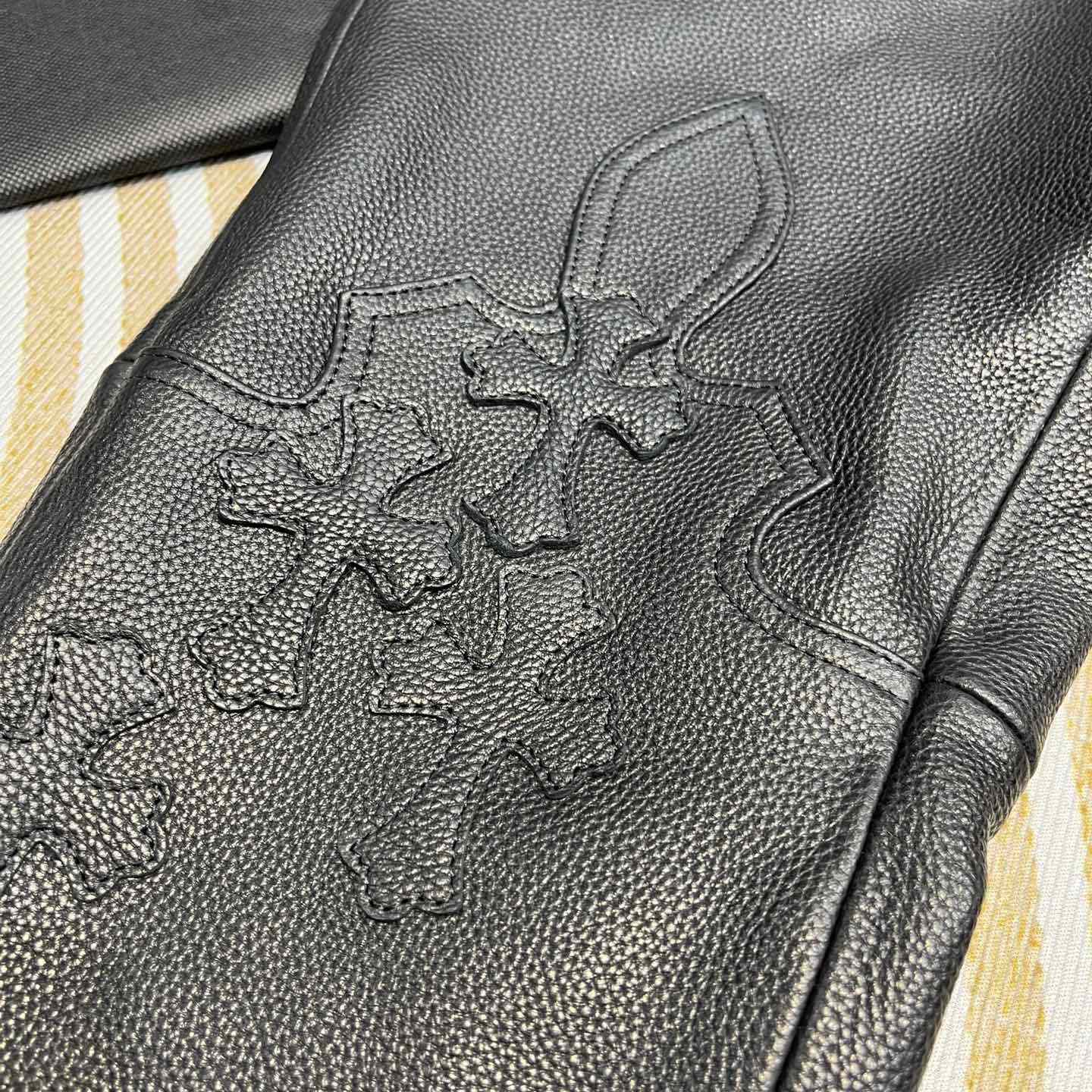 Chrome Heart Cross Patch Leather Pants - PerfectKickZ
