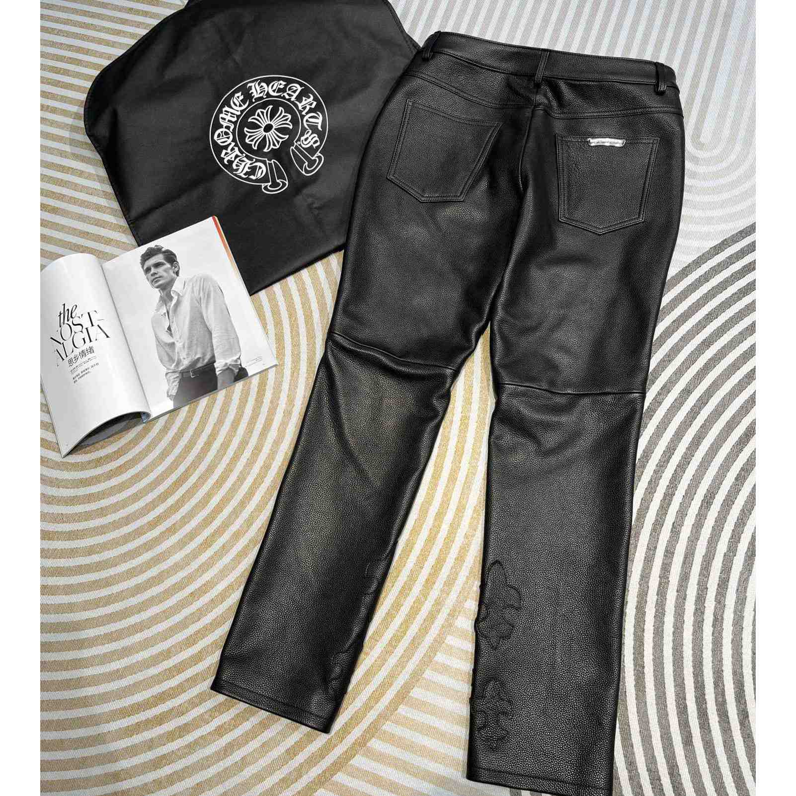 Chrome Heart Cross Patch Leather Pants - PerfectKickZ