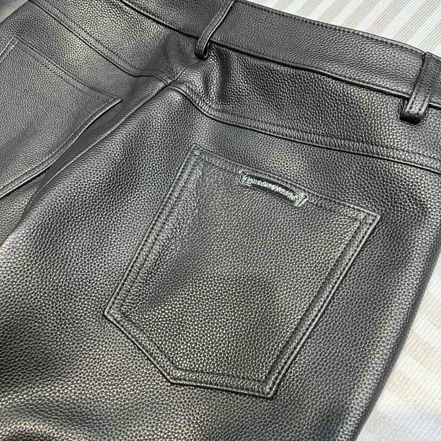 Chrome Heart Cross Patch Leather Pants - PerfectKickZ