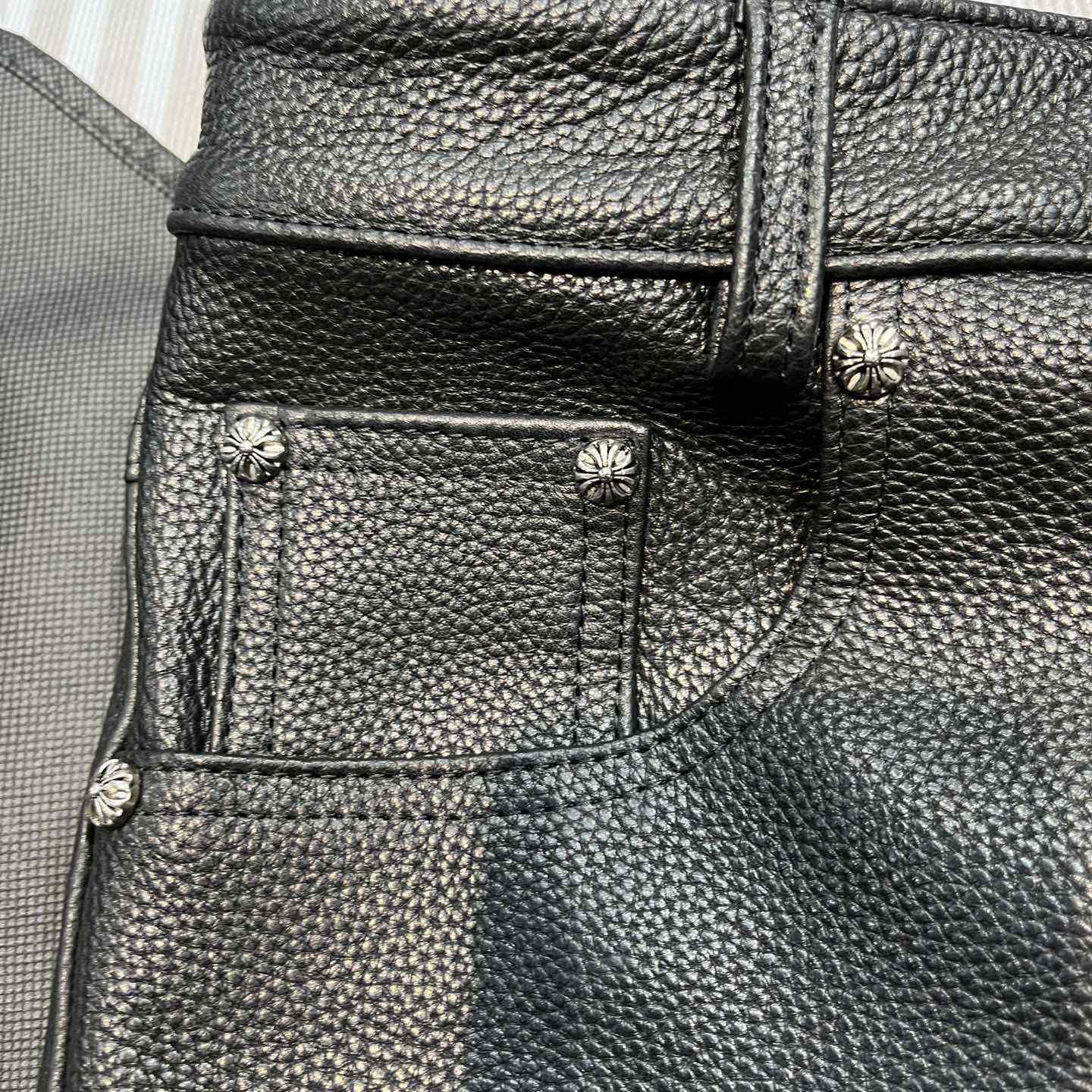 Chrome Heart Cross Patch Leather Pants - PerfectKickZ