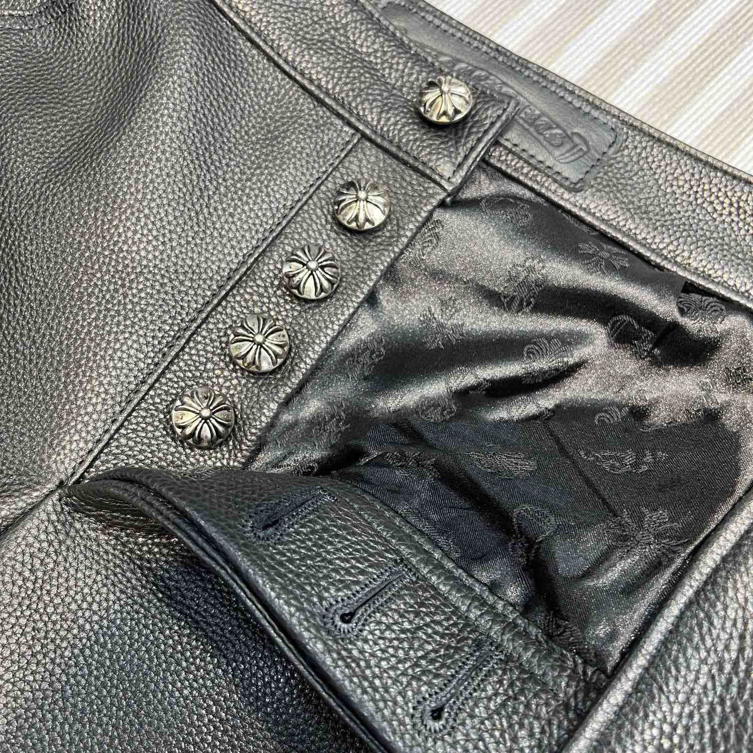 Chrome Heart Cross Patch Leather Pants - PerfectKickZ