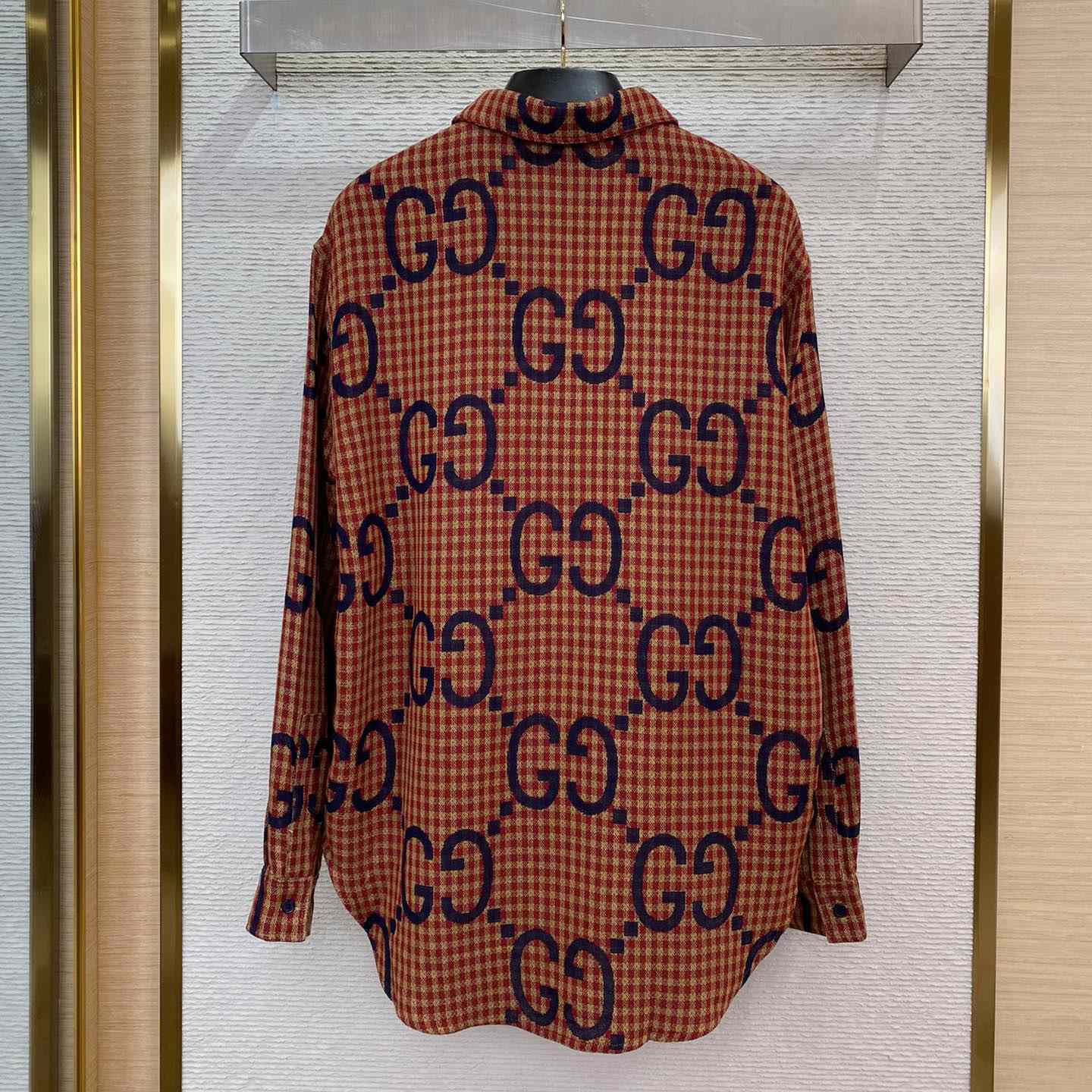 Gucci Brown Maxi GG Gingham Wool Shirt - PerfectKickZ