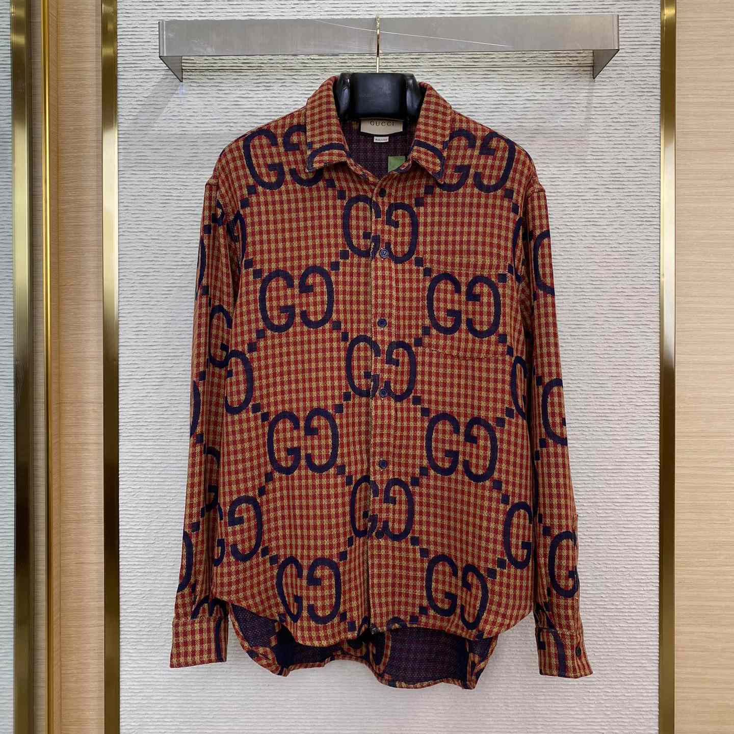 Gucci Brown Maxi GG Gingham Wool Shirt - PerfectKickZ