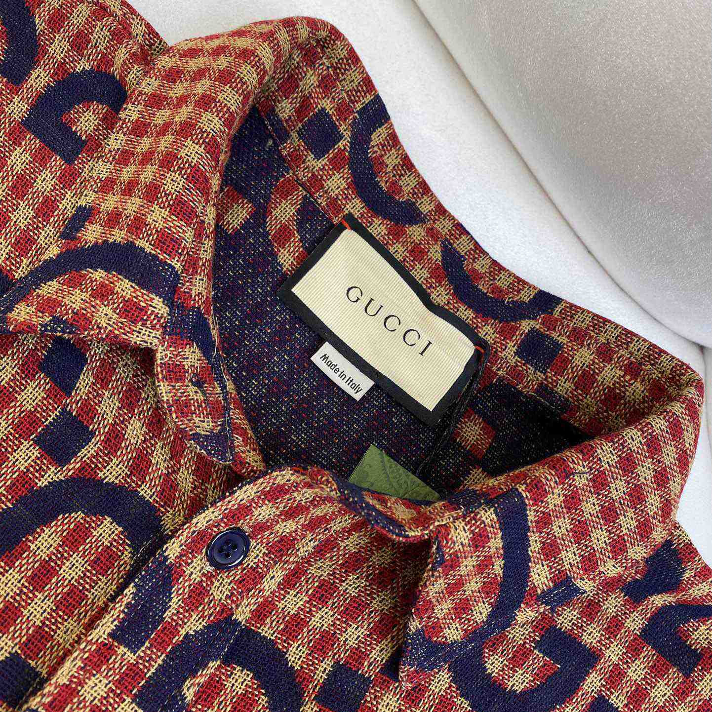 Gucci Brown Maxi GG Gingham Wool Shirt - PerfectKickZ