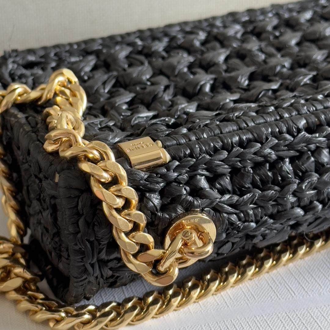 Celine Chain Shoulder Bag Claude In Raffia Effect Textile - 