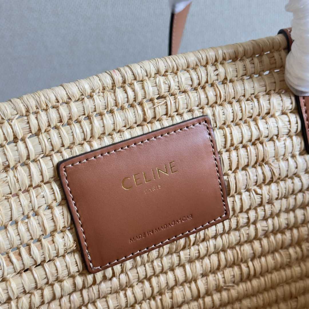 Celine Classic Panier Medium Braided Triomphe In Raffia And Calfskin - PerfectKickZ