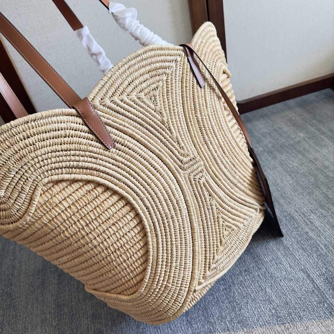 Celine Classic Panier Medium Braided Triomphe In Raffia And Calfskin - PerfectKickZ