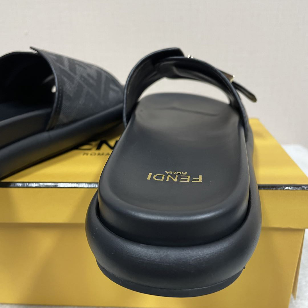 Fendi Feel Black Fabric Slides - PerfectKickZ
