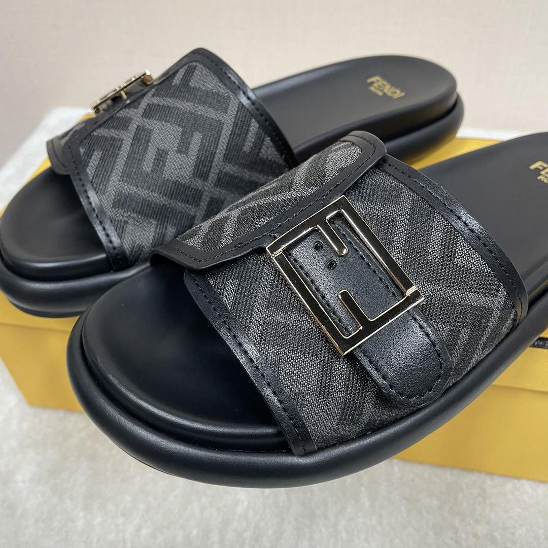 Fendi Feel Black Fabric Slides - PerfectKickZ