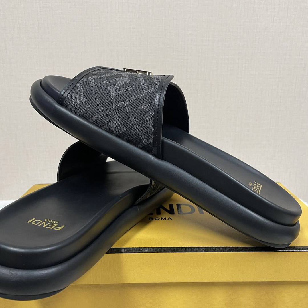 Fendi Feel Black Fabric Slides - PerfectKickZ