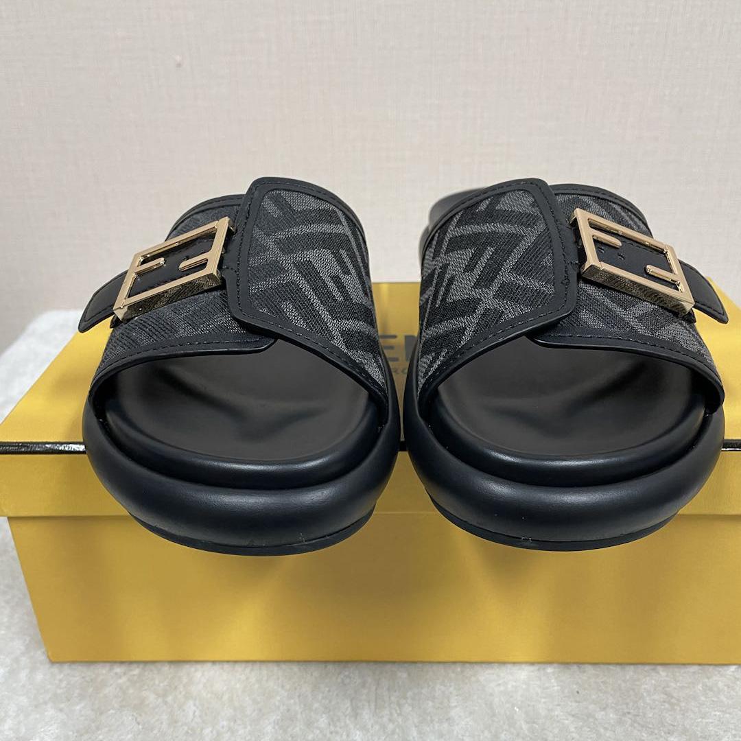 Fendi Feel Black Fabric Slides - PerfectKickZ