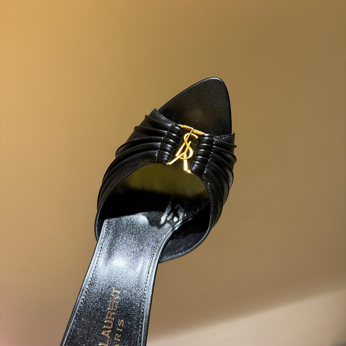 Saint Laurent Babylone YSL Ruched Leather Mule Sandals - PerfectKickZ