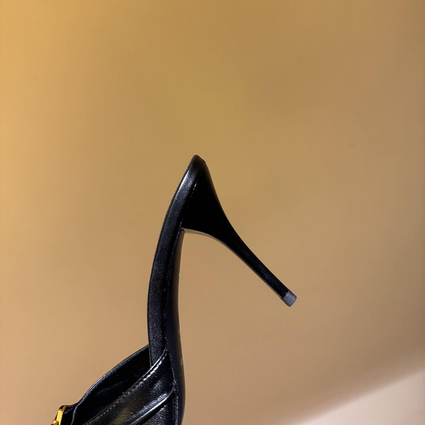 Saint Laurent Babylone YSL Ruched Leather Mule Sandals - PerfectKickZ