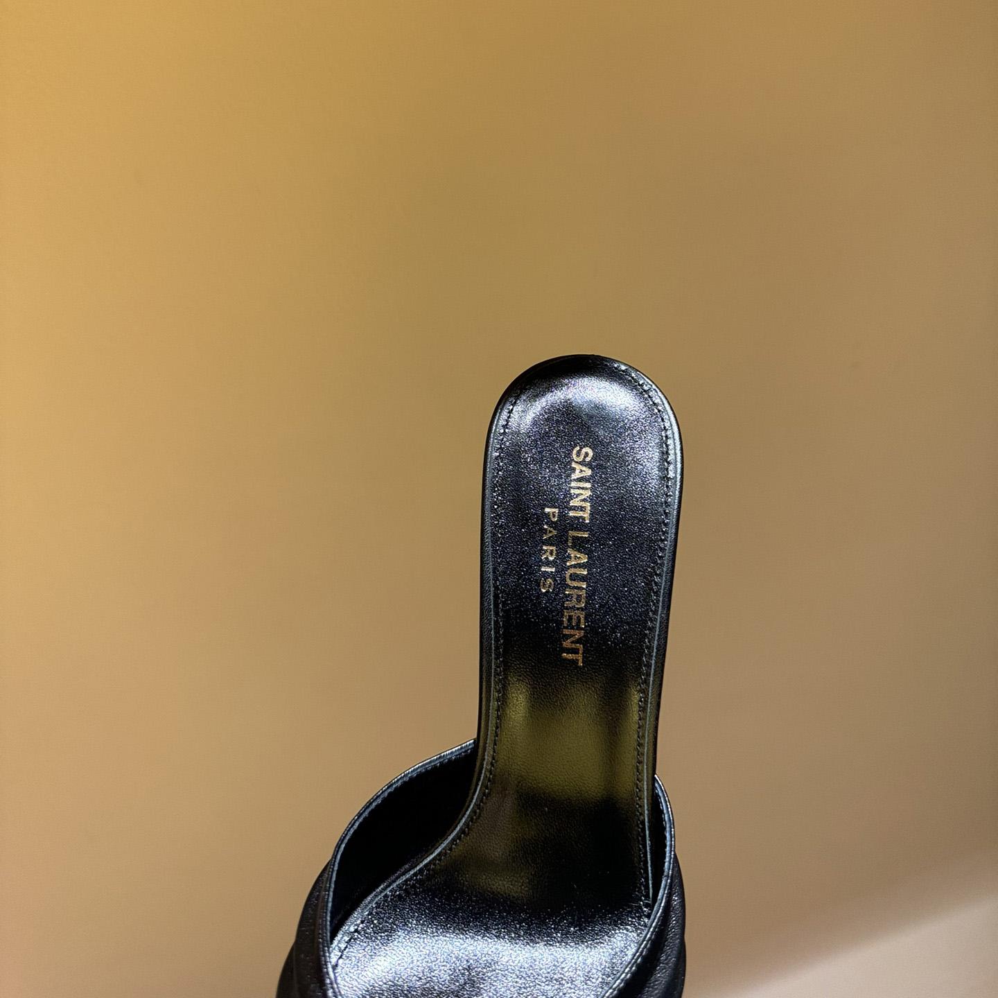 Saint Laurent Babylone YSL Ruched Leather Mule Sandals - PerfectKickZ