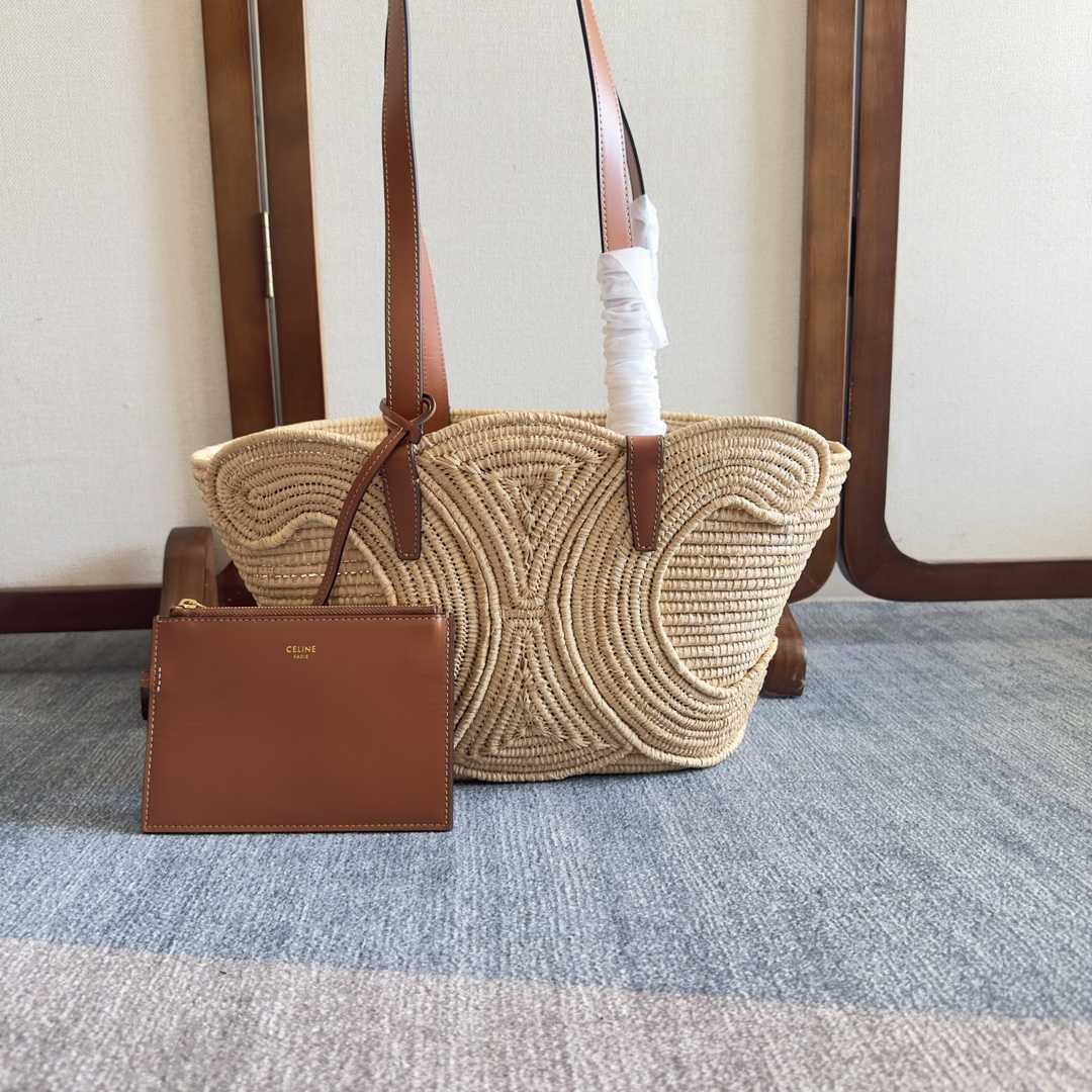 Celine Classic Panier Small Braided Triomphe In Raffia And Calfskin - PerfectKickZ