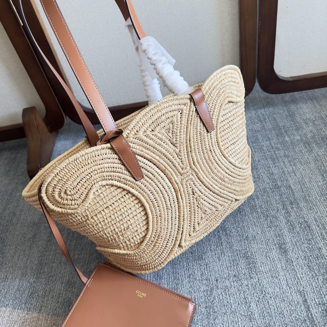 Celine Classic Panier Small Braided Triomphe In Raffia And Calfskin - PerfectKickZ