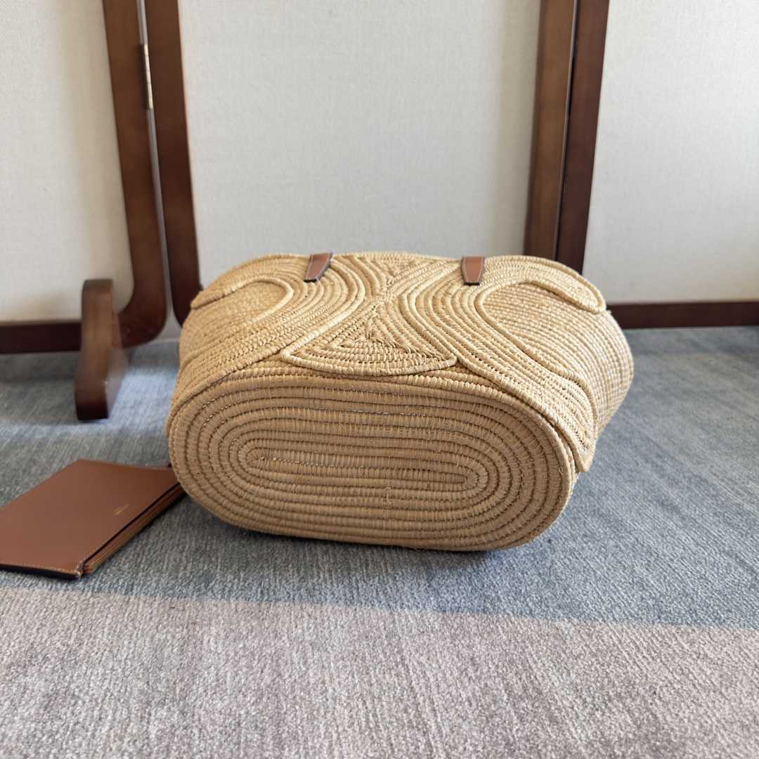 Celine Classic Panier Small Braided Triomphe In Raffia And Calfskin - PerfectKickZ