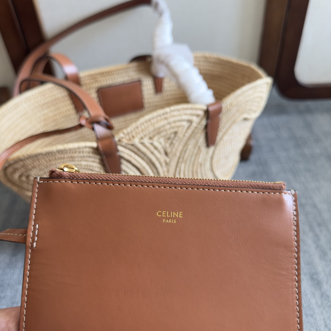 Celine Classic Panier Small Braided Triomphe In Raffia And Calfskin - PerfectKickZ