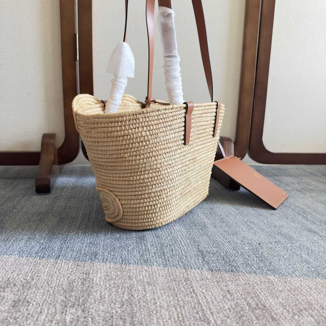Celine Classic Panier Small Braided Triomphe In Raffia And Calfskin - PerfectKickZ