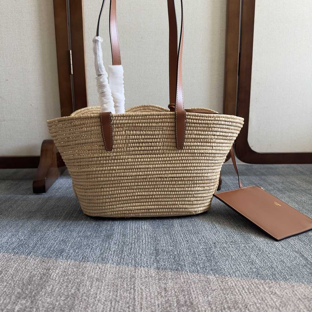 Celine Classic Panier Small Braided Triomphe In Raffia And Calfskin - PerfectKickZ