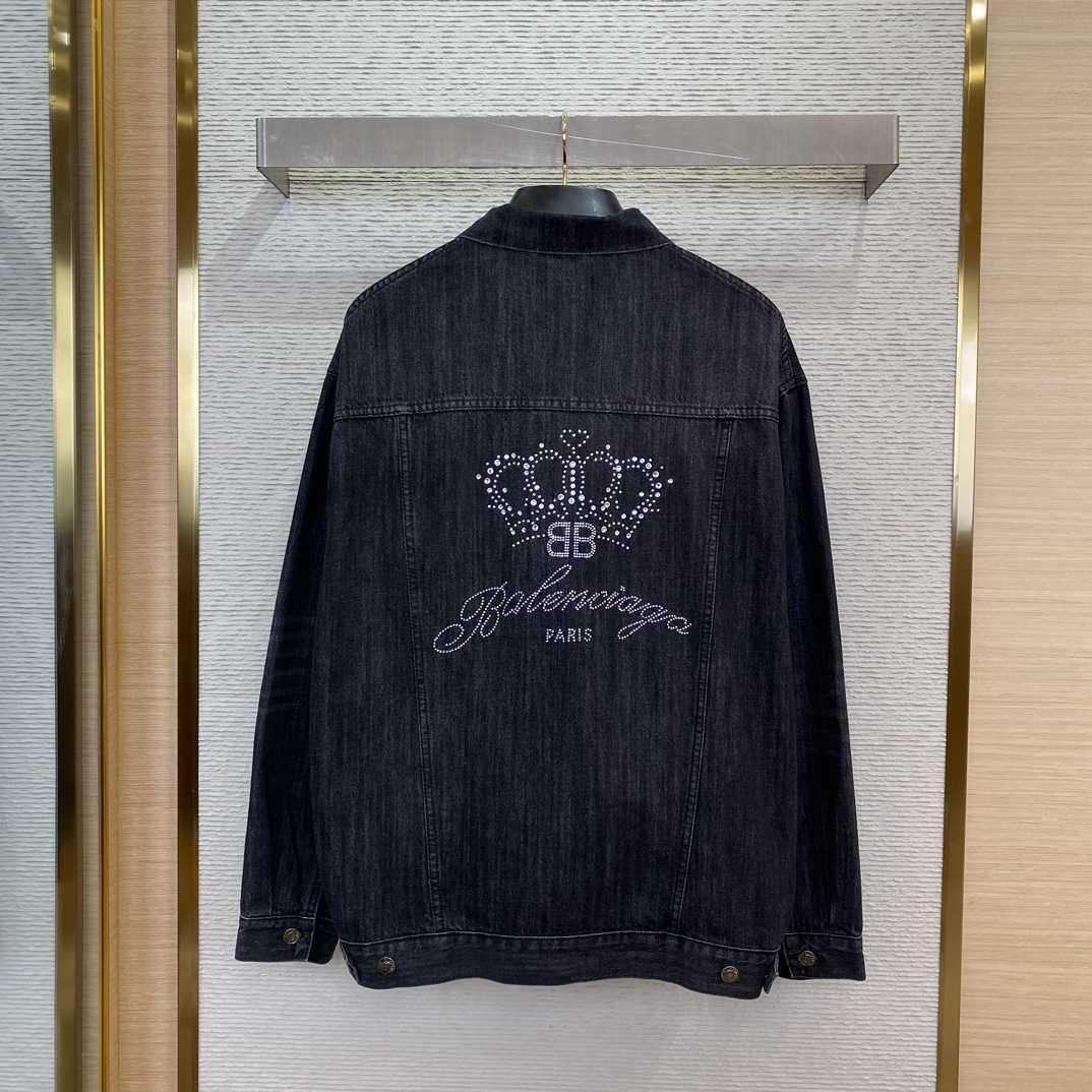 Balenciaga Logo Rhinestone Embellished Denim Jacket - PerfectKickZ