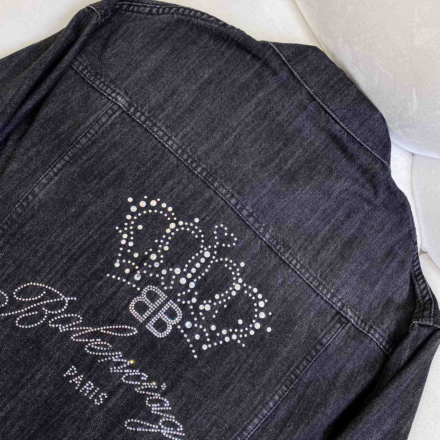 Balenciaga Logo Rhinestone Embellished Denim Jacket - PerfectKickZ