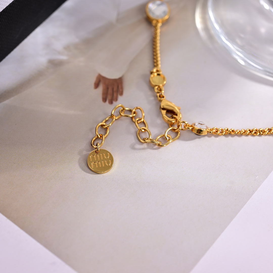 Miu Miu Metal Necklace With Crystals - PerfectKickZ