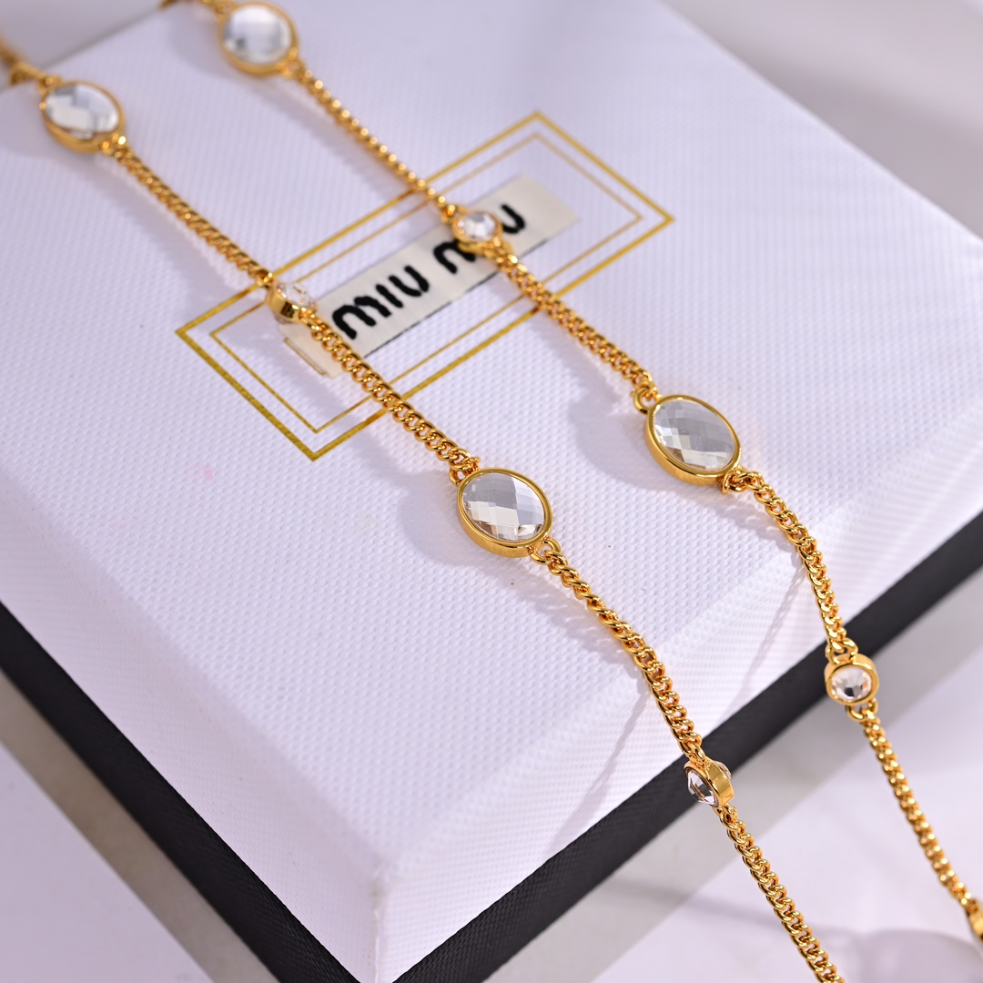 Miu Miu Metal Necklace With Crystals - PerfectKickZ