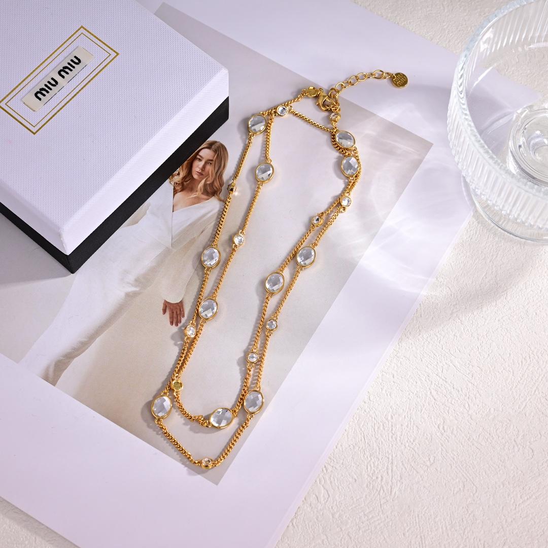 Miu Miu Metal Necklace With Crystals - PerfectKickZ