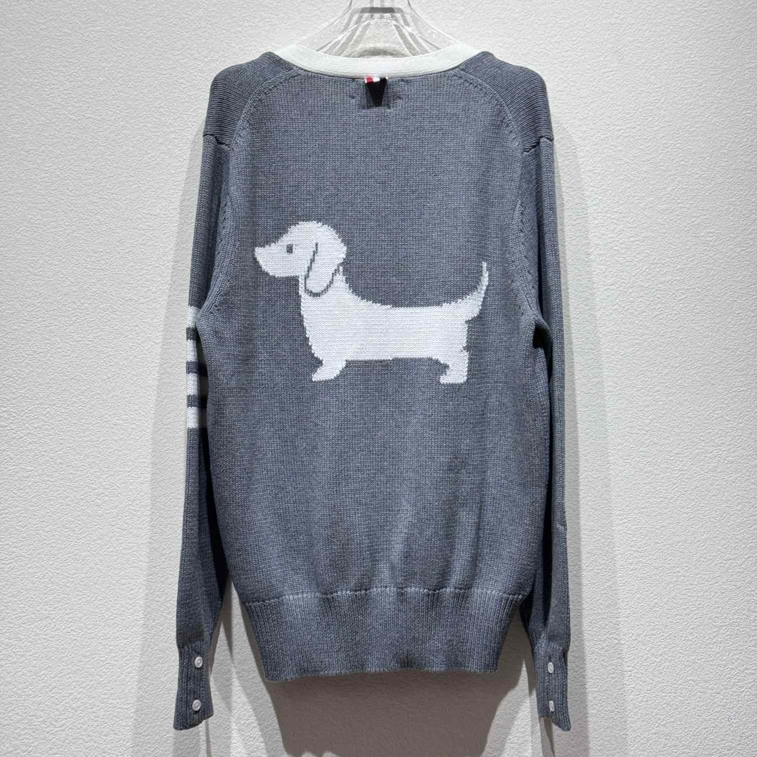 Thom Browne Cotton Hector Pointelle 4-bar V-neck Cardigan - PerfectKickZ