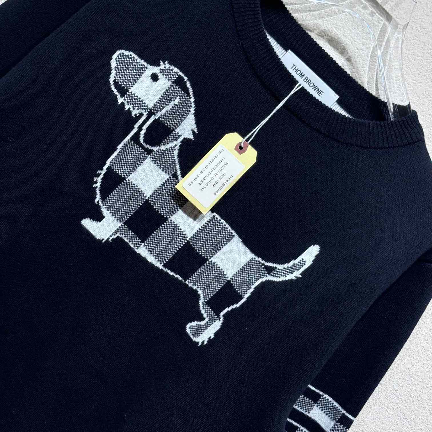 Thom Browne Cotton Crepe Buffalo Check Jacquard Hector Icon Crewneck 4-bar Pullover - PerfectKickZ