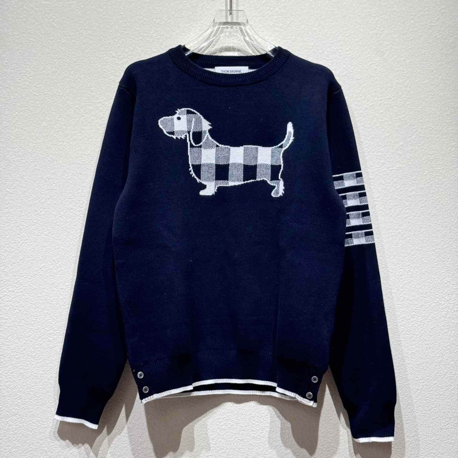 Thom Browne Cotton Crepe Buffalo Check Jacquard Hector Icon Crewneck 4-bar Pullover - PerfectKickZ