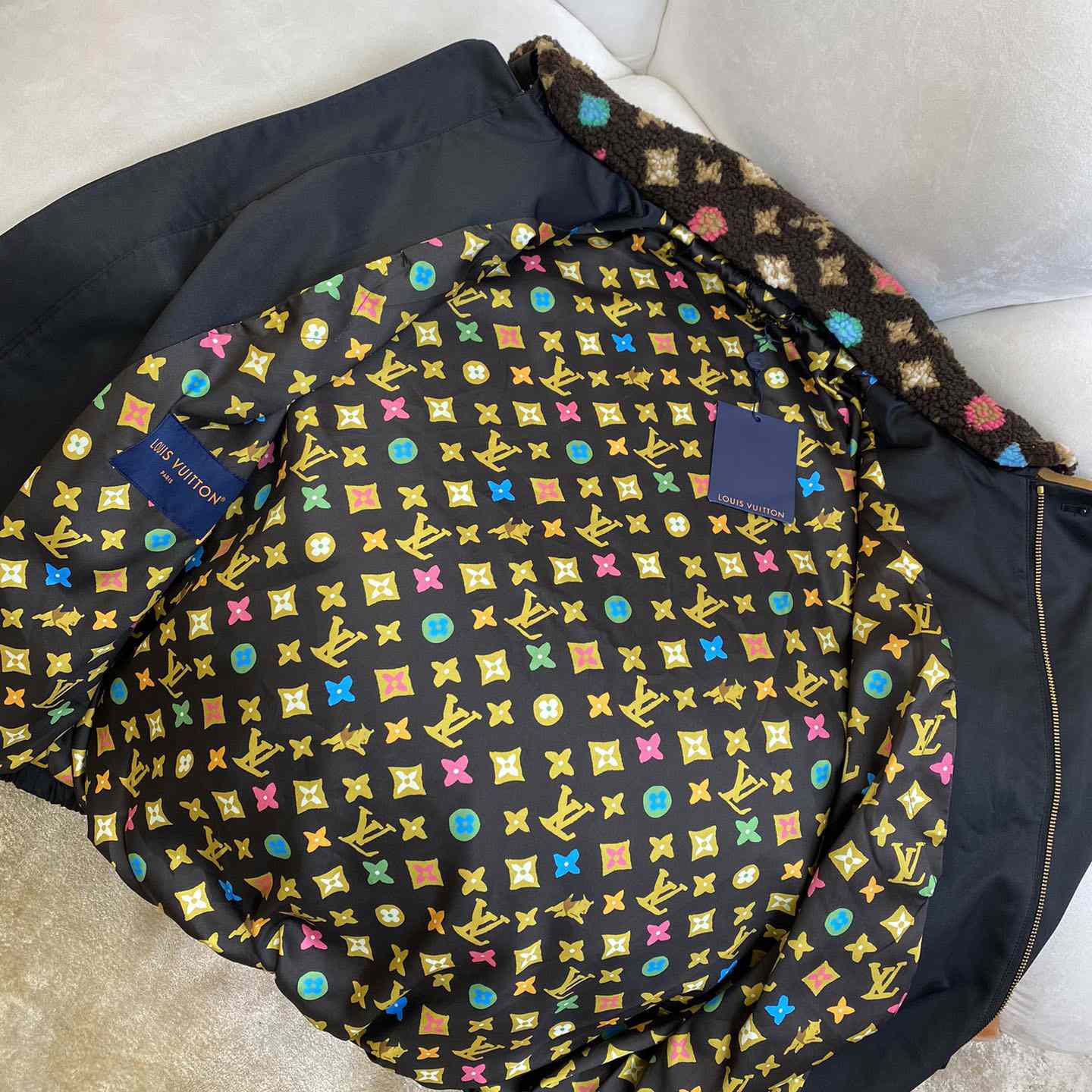Louis Vuitton Cotton Aviator Jacket With Monogram Fleece Collar   - PerfectKickZ