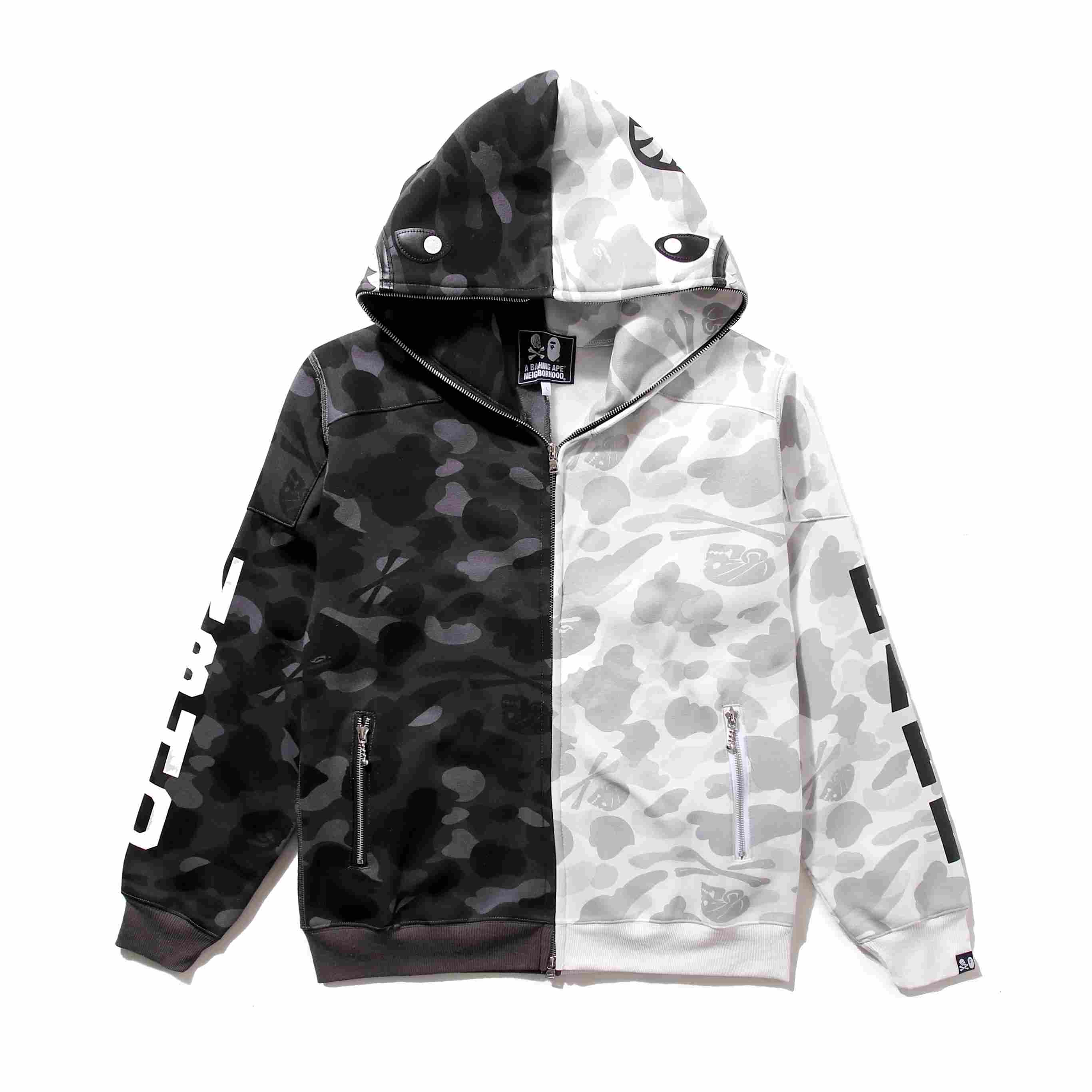 Bape x Neighborhood Split Camo Shark Full Zip Hoodie - PerfectKickZ