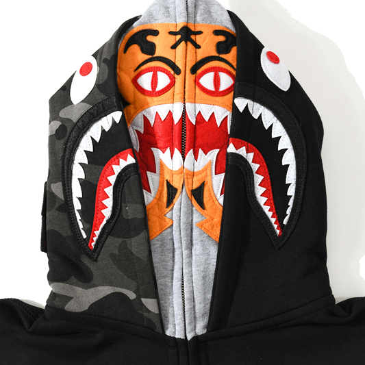 Bape Color Camo Tiger Shark Full Zip Double Hoodie - PerfectKickZ
