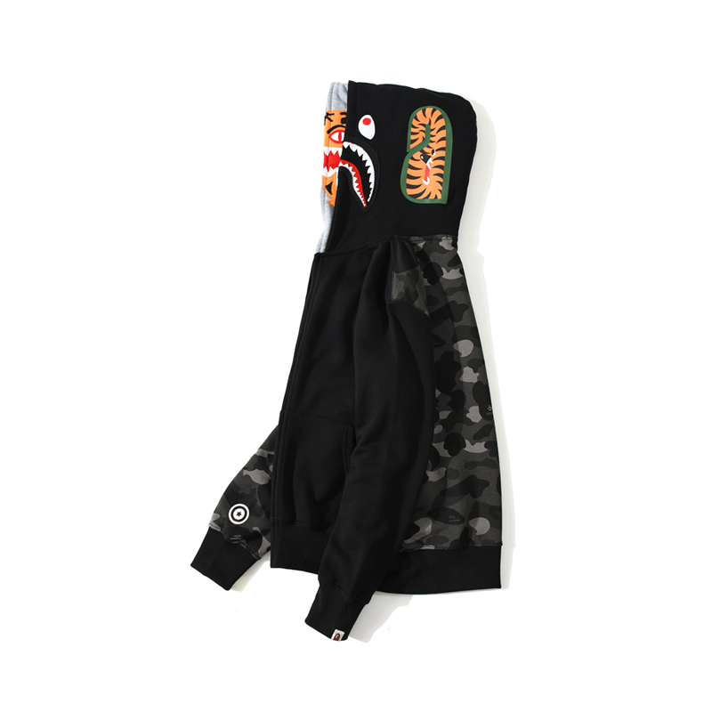 Bape Color Camo Tiger Shark Full Zip Double Hoodie - PerfectKickZ