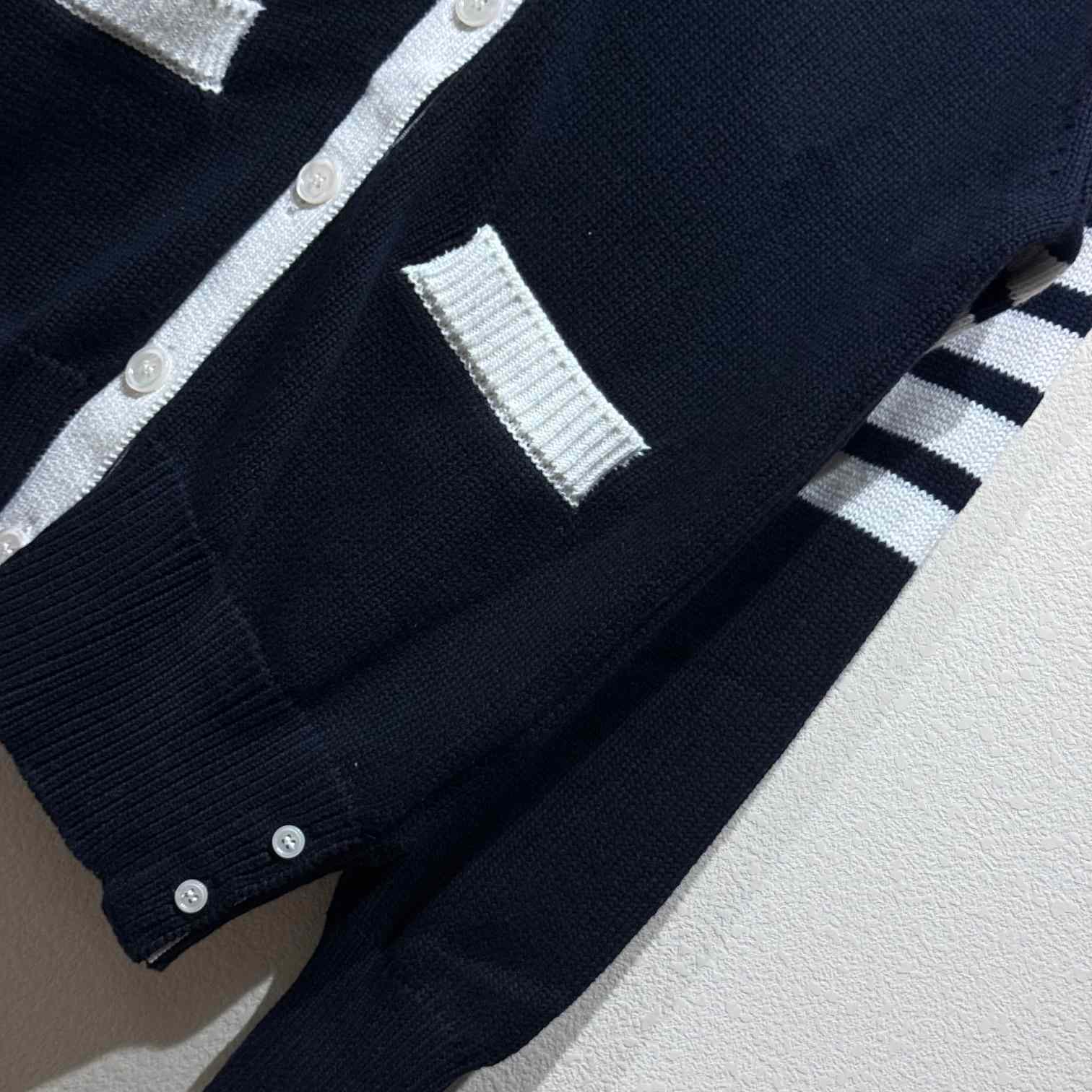 Thom Browne Cotton Hector Pointelle 4-bar V-neck Cardigan - PerfectKickZ