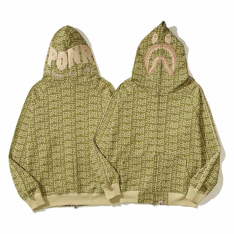 Bape Logo Monogram Velour Shark Full Zip Hoodie - PerfectKickZ