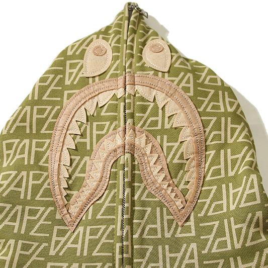 Bape Logo Monogram Velour Shark Full Zip Hoodie - PerfectKickZ