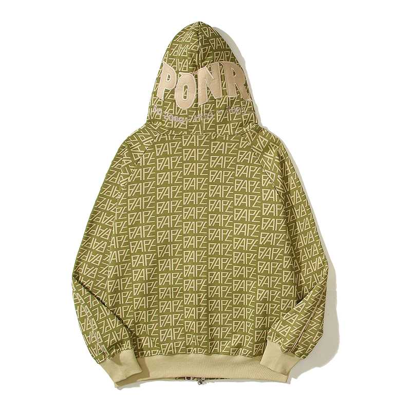 Bape Logo Monogram Velour Shark Full Zip Hoodie - PerfectKickZ