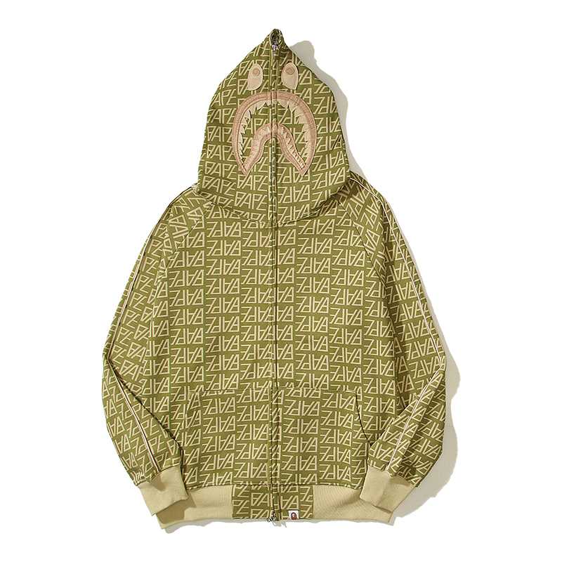 Bape Logo Monogram Velour Shark Full Zip Hoodie - PerfectKickZ