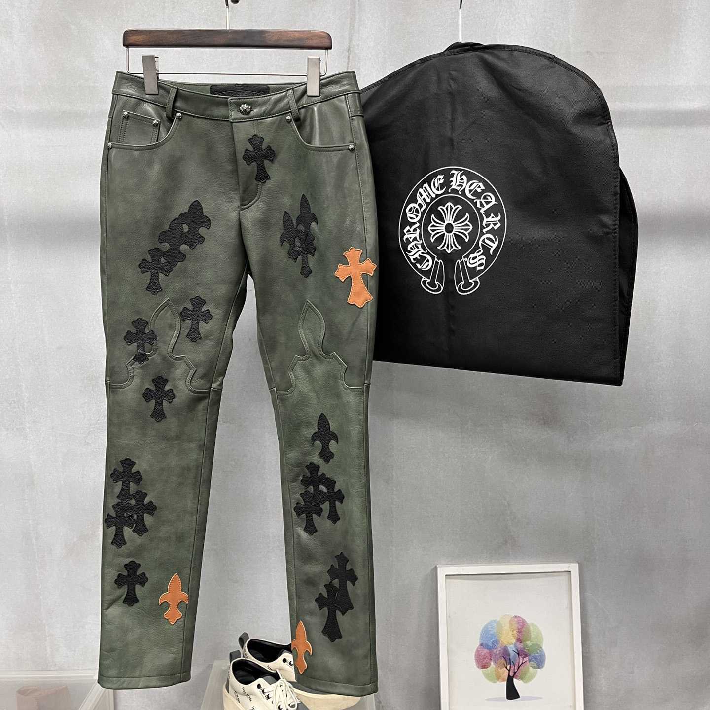 Chrome Heart Leather Cross Jeans - PerfectKickZ