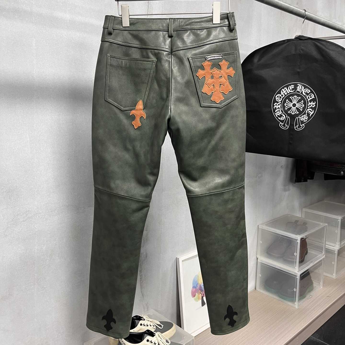 Chrome Heart Leather Cross Jeans - PerfectKickZ